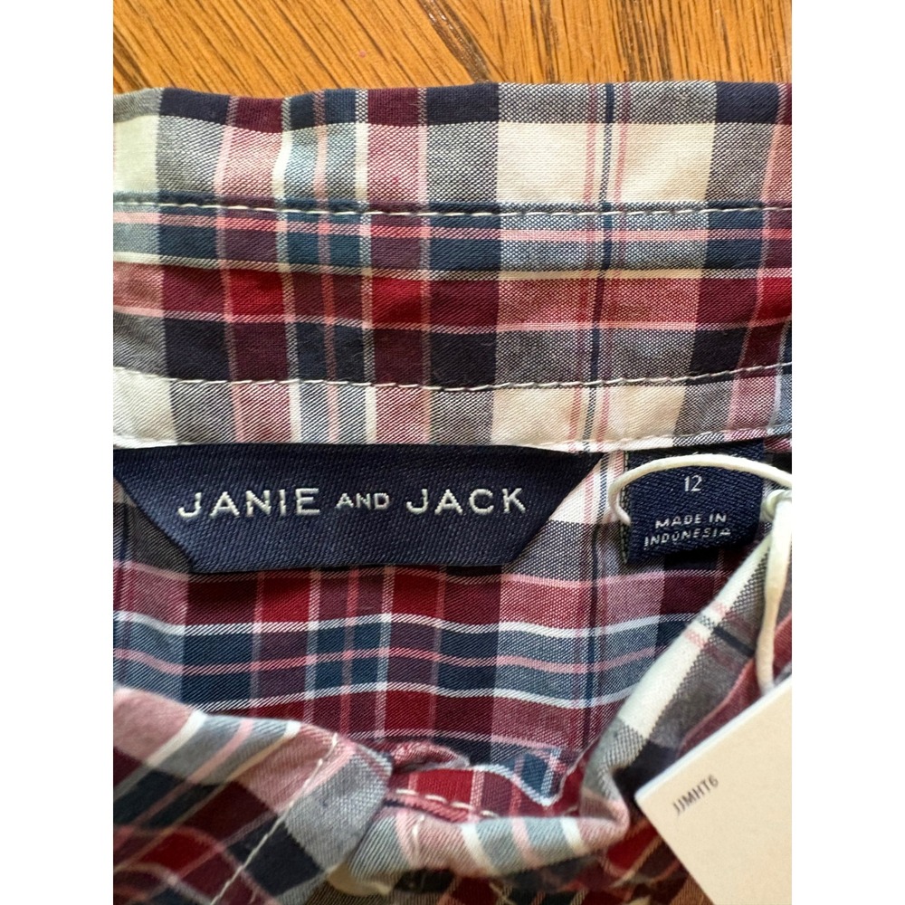 Janie and Jack Boys Red Navy Blue Plaid Button Down Shirt Size 12 NWT - Picture 5 of 8